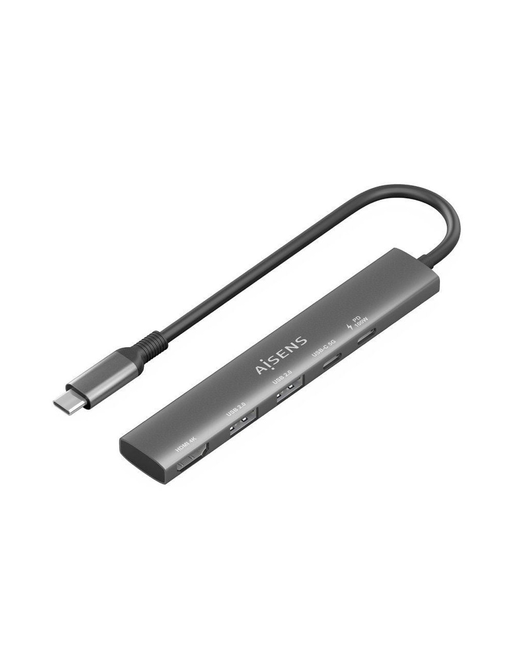 Docking USB Tipo-C Aisens ASUC-5P022-GR/ 1xHDMI 4K/ 2xUSB/ 1xUSB Tipo-C/ 1xUSB Tipo-C PD/ Gris