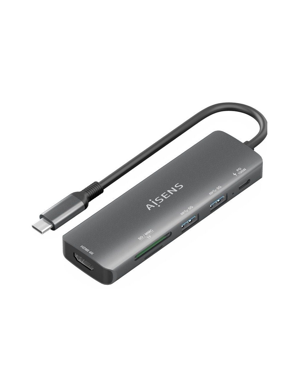 Docking USB Tipo-C Aisens ASUC-6P023-GR/ 1xHDMI 4K/ 2xUSB/ 1xUSB Tipo-C PD/ 1xLector Tarjetas/ Gris