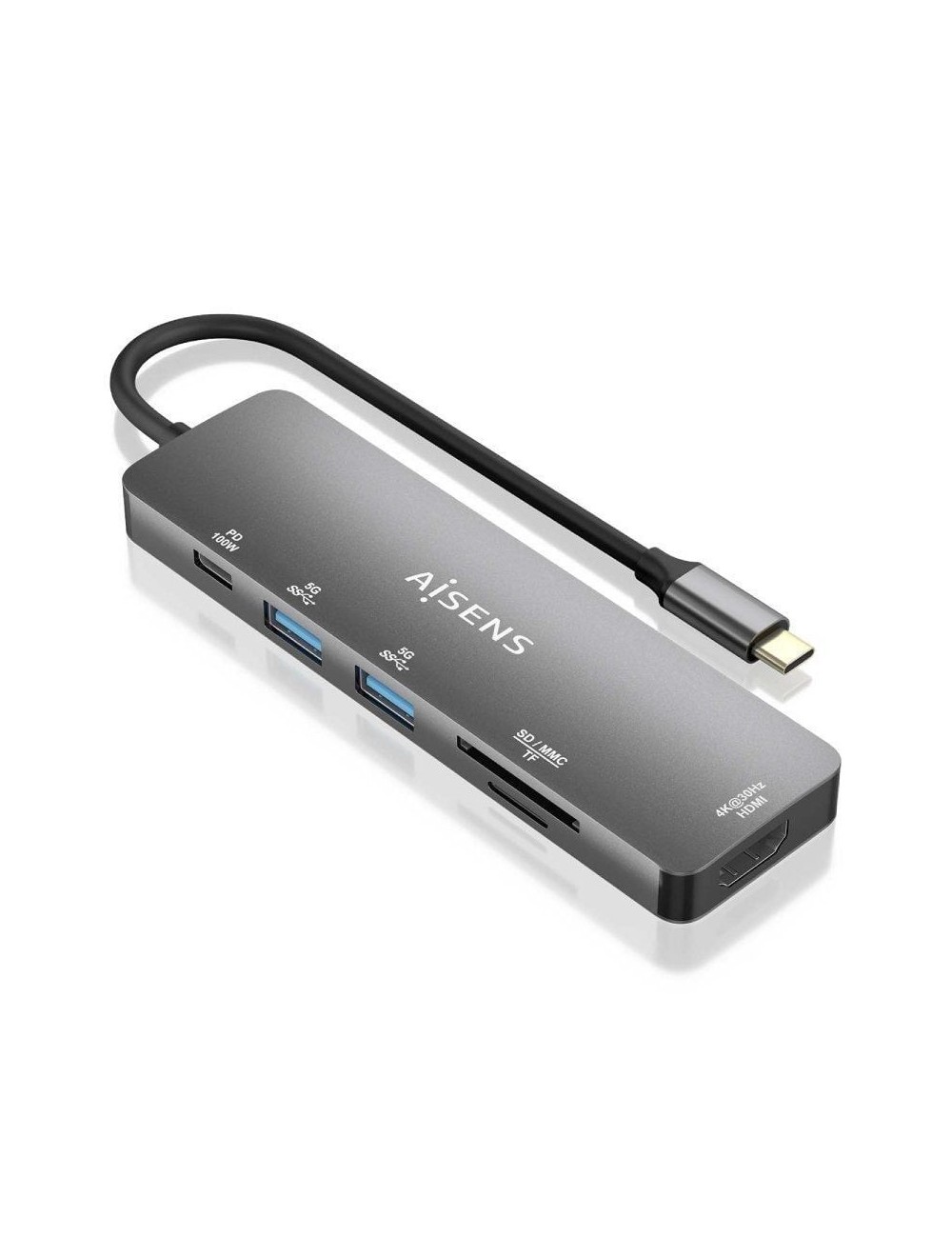 Docking USB Tipo-C Aisens ASUC-6P016-GR/ 1xHDMI 4K/ 2xUSB/ 1xLector Tarjetas/ 1xUSB Tipo-C PD/ Gris