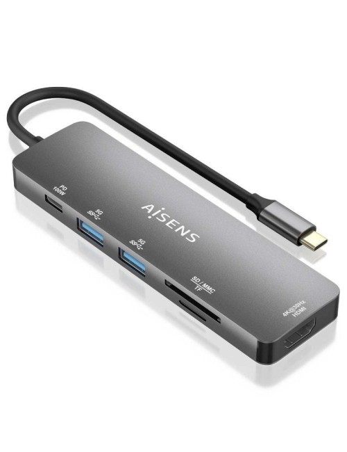 Docking USB Tipo-C Aisens ASUC-6P016-GR/ 1xHDMI 4K/ 2xUSB/ 1xLector Tarjetas/ 1xUSB Tipo-C PD/ Gris