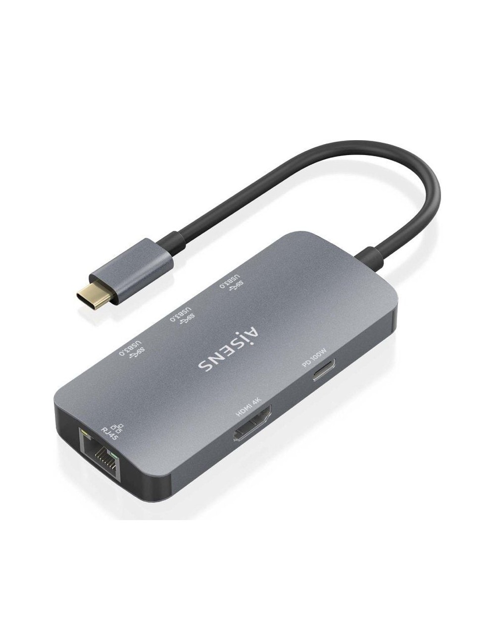 Docking USB Tipo-C Aisens ASUC-6P019-GR/ 1xHDMI 4K/ 3xUSB/ 1xRJ45/ 1xUSB Tipo-C PD/ Gris
