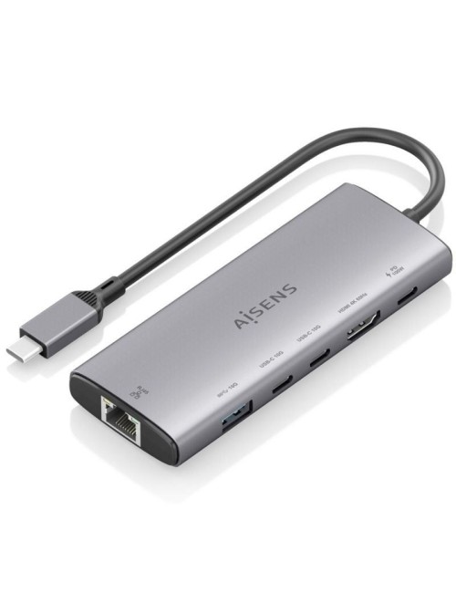Docking USB Tipo-C Aisens ASUC-6P030-GR/ 1xHDMI 4K/ 1xUSB/ 2xUSB Tipo-C/ 1xRJ45/ 1xUSB Tipo-C PD/ Gris