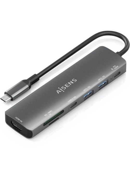 Docking USB Tipo-C Aisens ASUC-7P026-GR/ 1xHDMI 4K/ 2xUSB/ 1xUSB Tipo-C / 1xUSB Tipo-C PD/ 1xLector Tarjetas/ Gris
