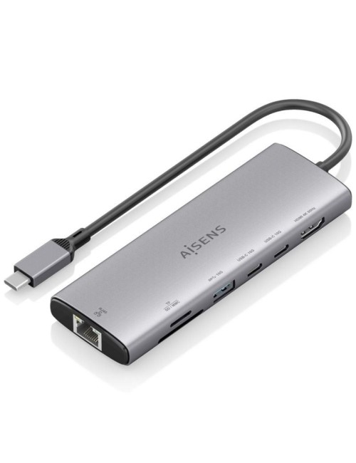 Docking USB Tipo-C Aisens ASUC-7P032-GR/ 1xHDMI 4K/ 1xUSB/ 2xUSB Tipo-C/ 1xRJ45/ 1xLector Tarjetas/ Gris
