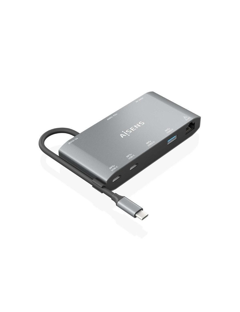 Docking USB Tipo-C Aisens ASUC-8P010-GR/ 1xHDMI 4K/ 1xVGA/ 2xUSB/ 1xRJ45/ 2xUSB Tipo-C/ 1xUSB Tipo-C PD/ Gris