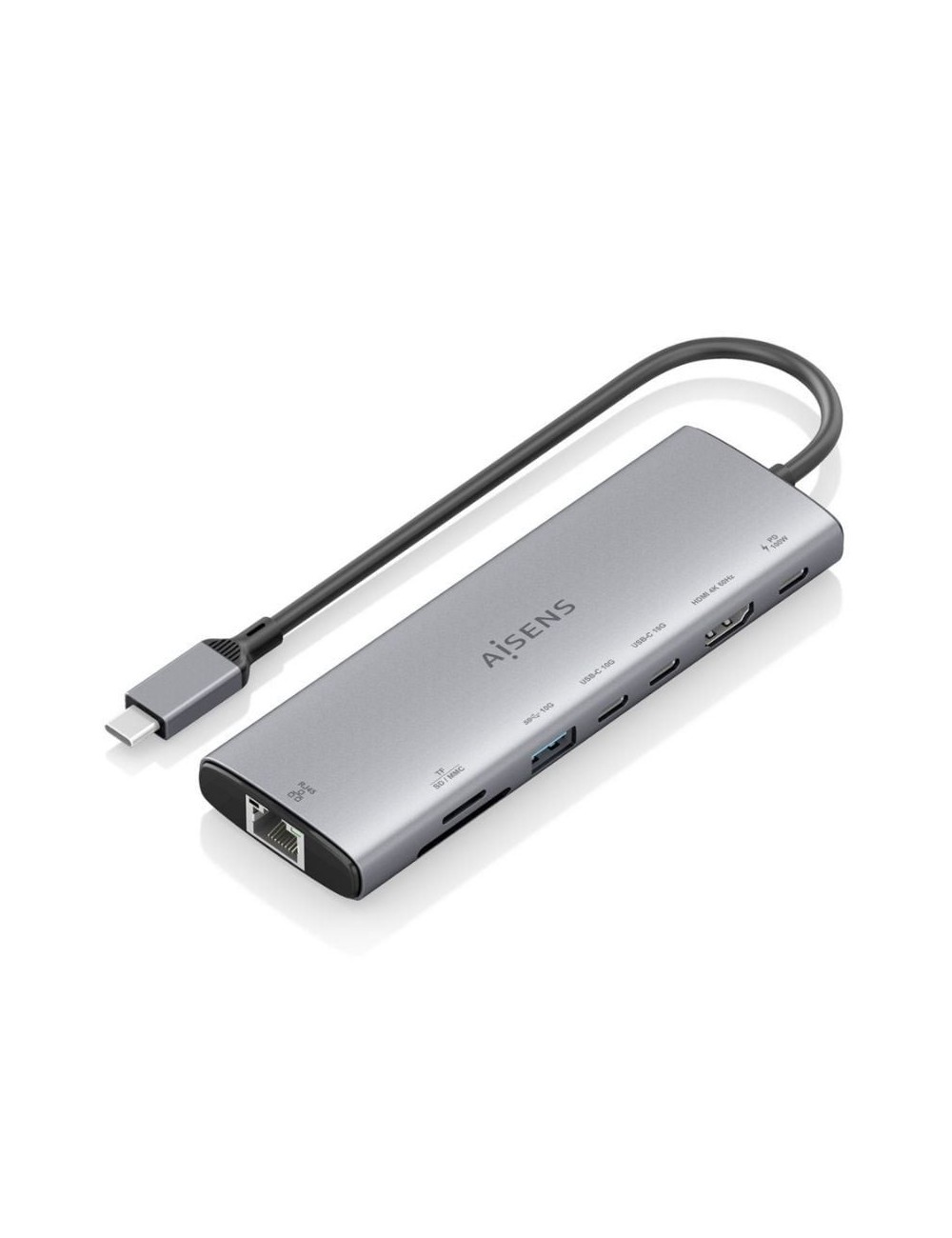 Docking USB Tipo-C Aisens ASUC-8P033-GR/ 1xHDMI 4K/ 1xUSB/ 2xUSB Tipo-C/ 1xRJ45/ 1xLector Tarjetas/ 1xUSB Tipo-C PD/ Gris