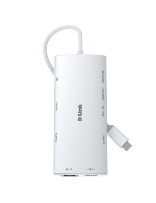 Docking USB Tipo-C D-Link DUP-A01/ 1xUSB/ 2xUSB Tipo-C/ 2xHDMI 4K/ 1xRJ45/ 1xLector de Tarjetas/ 1xUSB Tipo-C PD/ Blanco