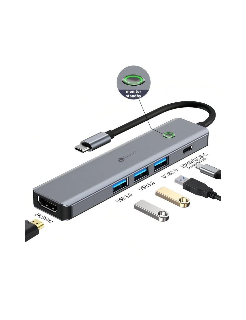 Docking USB Tipo-C Leotec LEDS05/ 3xUSB/ 1xUSB Tipo-C PD/ 1xHDMI 4K/ Gris