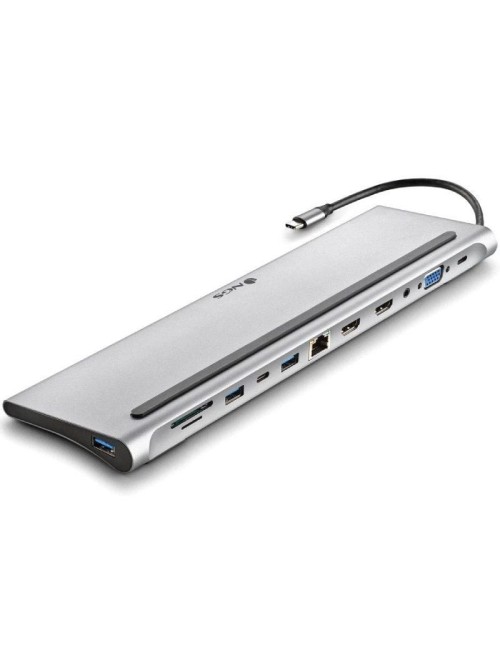 Docking USB Tipo-C NGS WonderDock12/ 3xUSB/ 2xHDMI 4K/ 1xVGA/ 1xRJ45/ 1xLector de Tarjetas/ 1xJack 3.5/ 1xUSB Tipo-C PD/ Gris