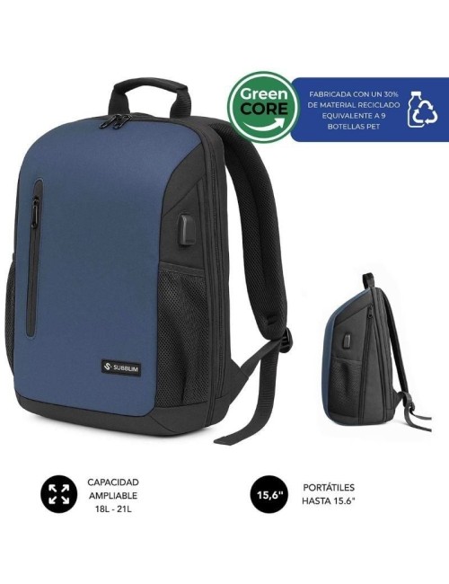 Mochila Subblim Xpand Air Padding Backpack para Portátiles hasta 15.6'/ 21L/ Puerto USB/ Azul