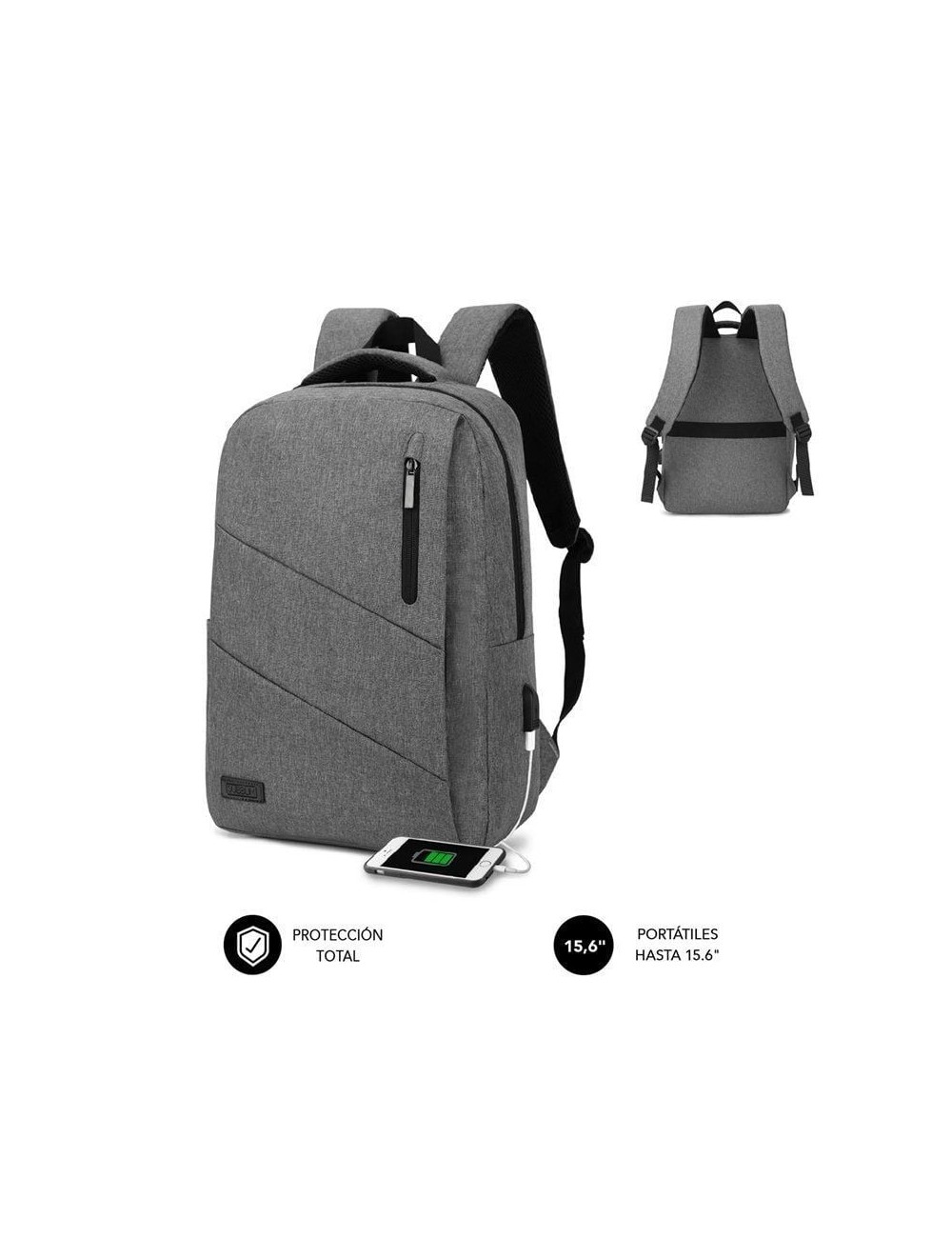 Mochila Subblim City Backpack para Portátiles hasta 15.6'/ Puerto USB/ Gris