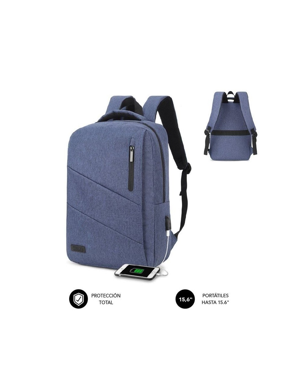Mochila Subblim City Backpack para Portátiles hasta 15.6'/ Puerto USB/ Azul