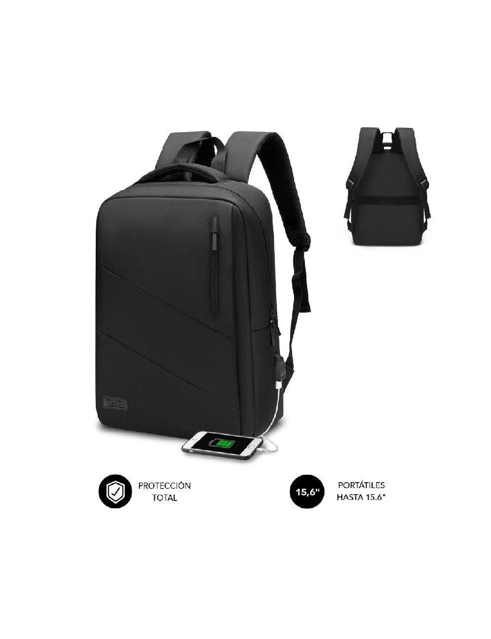 Mochila Subblim City Backpack para Portátiles hasta 15.6'/ Puerto USB/ Negra