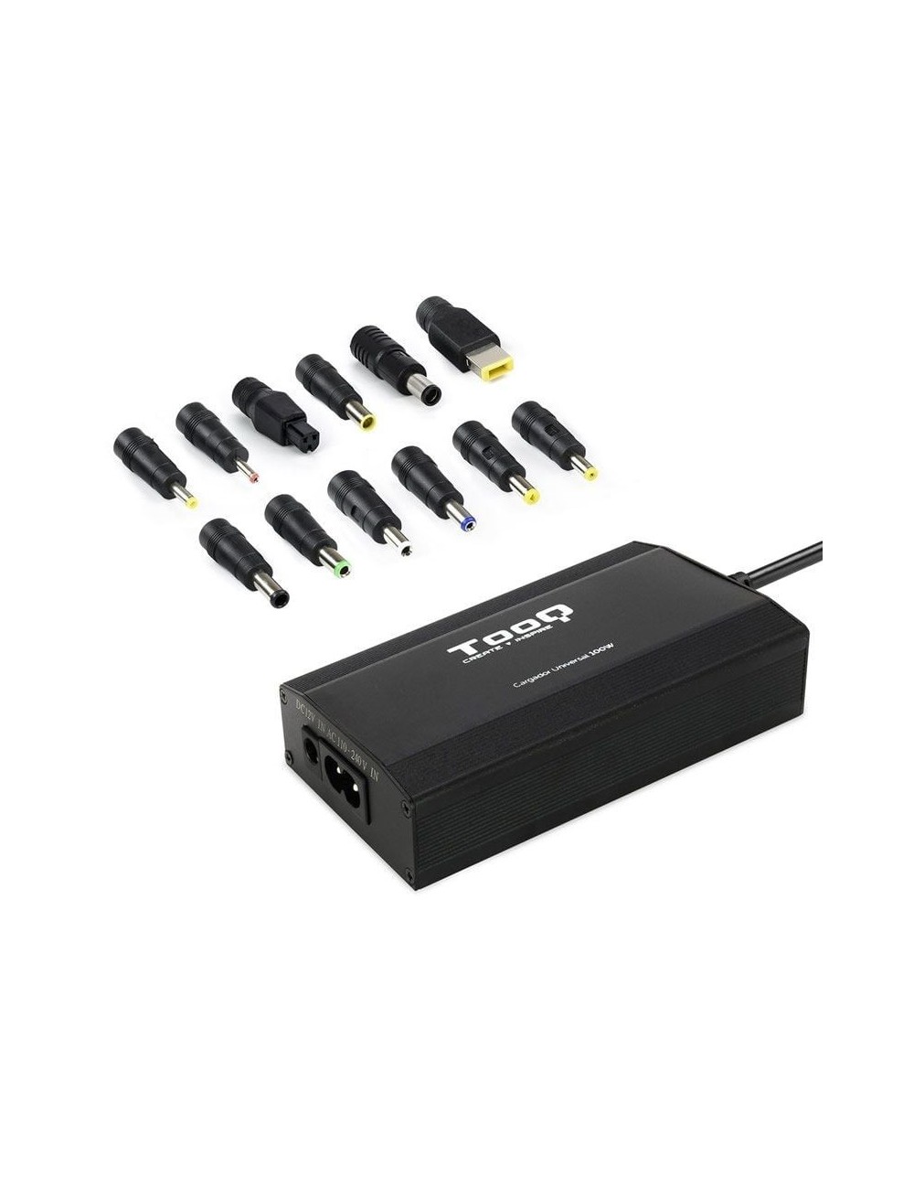 Cargador de Portátil TooQ TQLC-100BS01M/ 1xUSB/ 100W/ Manual/ 12 Conectores/ Voltaje 12-24V