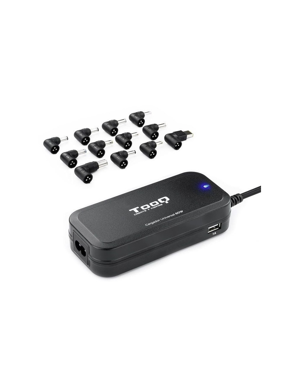 Cargador de Portátil TooQ TQLC-90BS02AT/ 90W/ 2xUSB/ Automático/ 12 Conectores/ Voltaje 12-20V