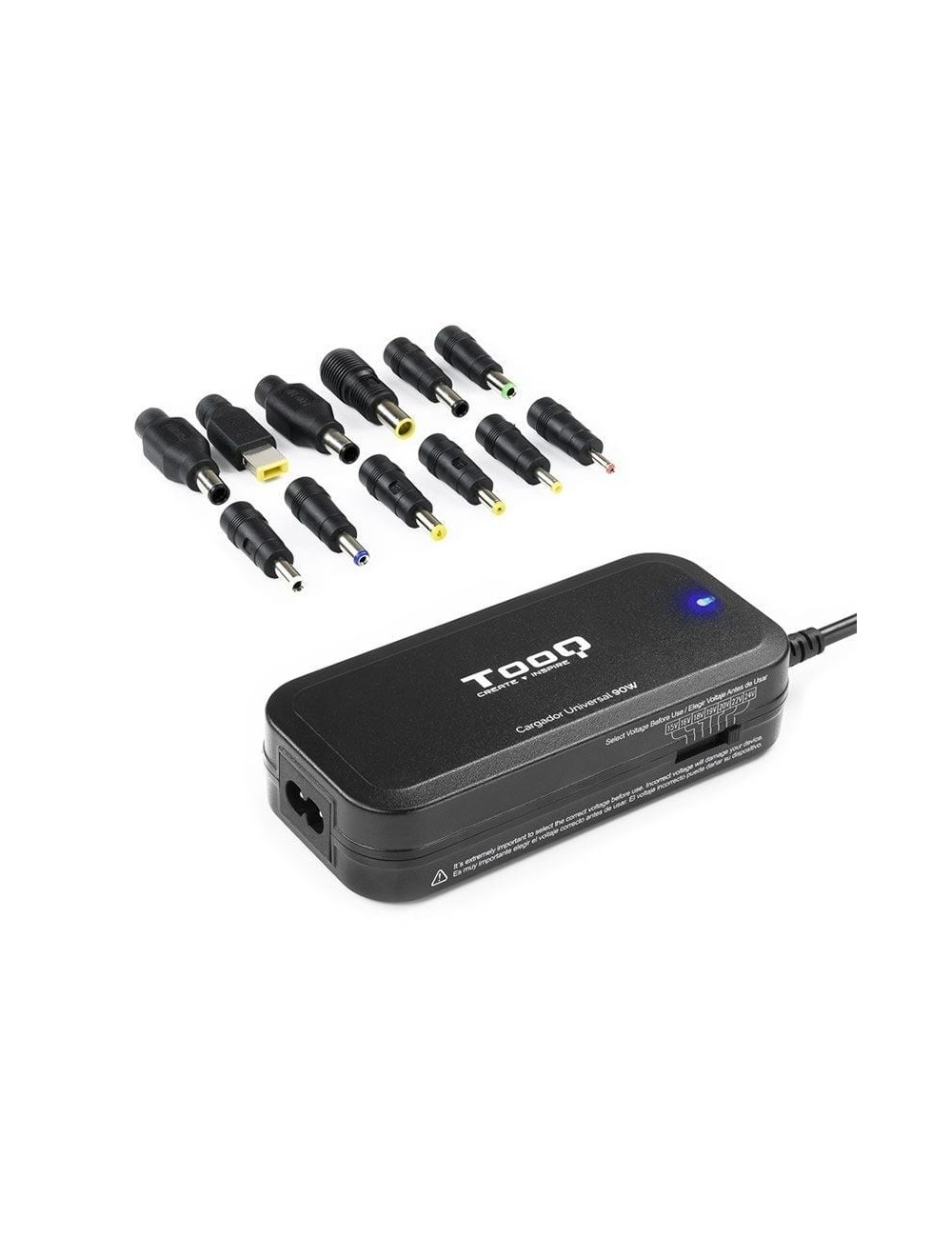Cargador de Portátil TooQ TQLC-90BS02M/ 1xUSB/ 90W/ Manual/ 12 Conectores/ Voltaje 15-24V