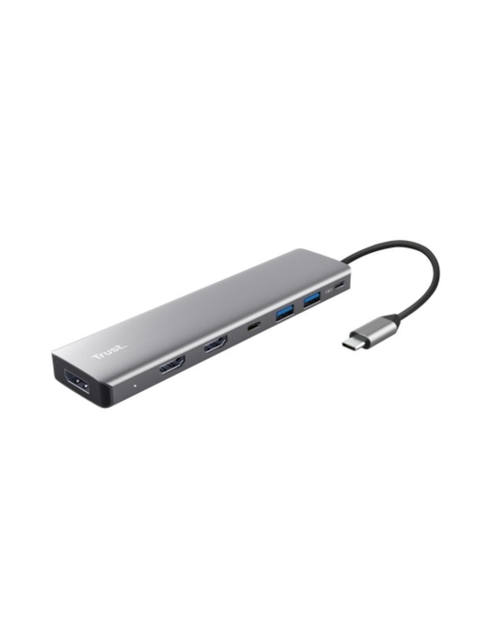 Docking USB Tipo-C Trust Dalyx/ 2xUSB/ 2xHDMI 4K/ 1xDisplayPort/ 1xUSB Tipo-C PD/ Gris
