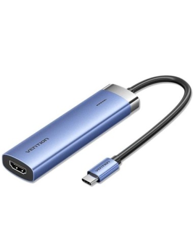 Docking USB Tipo-C Vention TGESB/ 3xUSB/ 1xHDMI 4K/ 1xUSB Tipo-C PD/ Azul