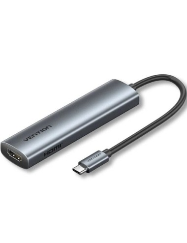 Docking USB Tipo-C Vention TGLHB/ 1xUSB Tipo-C/ 2xUSB/ 1xHDMI 4K/ 1xUSB Tipo-C PD/ Gris