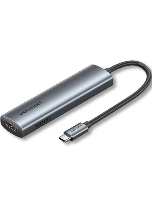 Docking USB Tipo-C Vention TGLHB/ 1xUSB Tipo-C/ 2xUSB/ 1xHDMI 4K/ 1xUSB Tipo-C PD/ Gris