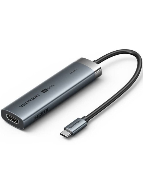 Docking USB Tipo-C Vention TGMHB/ 3xUSB/ 1xHDMI 4K/ 1xUSB Tipo-C PD/ Gris