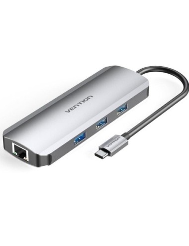 Docking USB Tipo-C Vention TOKHB/ 1xHDMI 4K/ 3xUSB/ 1xUSB Tipo-C PD/ 1xRJ45/ 1xLector Tarjetas SD y MicroSD/ Gris