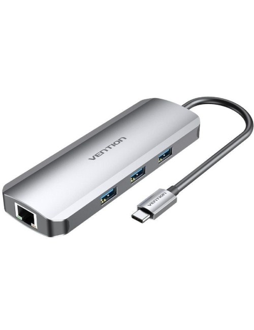 Docking USB Tipo-C Vention TOLHB/ 1xHDMI 4K/ 3xUSB/ 1xUSB Tipo-C PD/ 1xRJ45/ 1xLector Tarjetas SD/ 1x MicroSD/ Jack 3.5/ Gris
