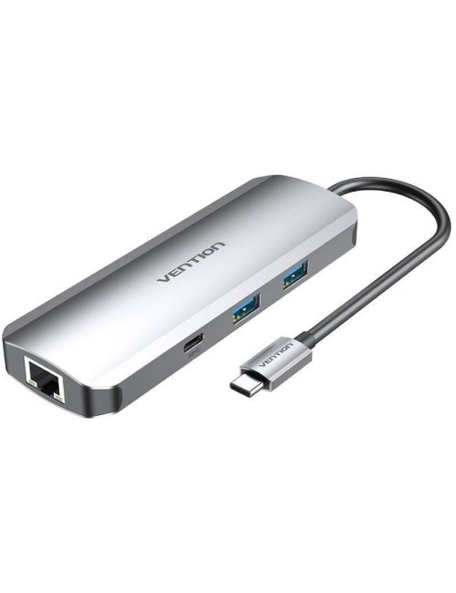 Docking USB Tipo-C Vention TOMHB/ 1xHDMI 4K/ 2xUSB/ 1xUSB Tipo-C/ 1xUSB Tipo-C PD/ 1xRJ45/ 1xLector Tarjetas SD y MicroSD/ Jack 