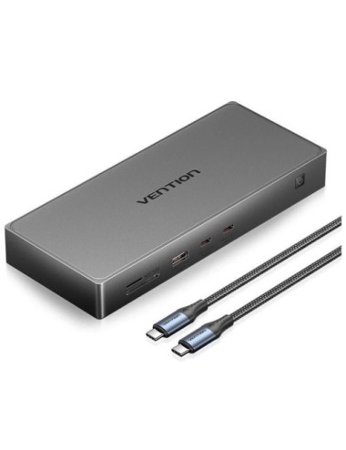 Docking USB Tipo-C Vention TPWH0/ 2xHDMI 4K/ 1xDisplayPort/ 3xUSB/ 2xUSB Tipo-C/ 1xUSB Tipo-C PD/ 1xRJ45/ 1xLector Tarjetas/ Gri