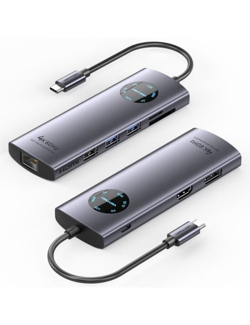 Docking USB Tipo-C Vention TQUHB/ 1xHDMI 4K/ 1xDisplayPort/ 3xUSB/ 1xRJ45/ 1xUSB Tipo-C PD/ 1xLector Tarjetas/ Gris
