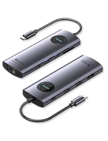 Docking USB Tipo-C Vention TQWHB/ 2xHDMI 4K/ 1xDisplayPort/ 3xUSB/ 1xUSB Tipo-C PD/ 1xRJ45/ 1xLector Tarjetas/ Gris