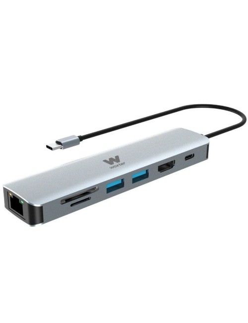 Docking USB Tipo-C Woxter PE26-181/ 1xHDMI 4K/ 2xUSB/ 1xLector de Tarjetas/ 1xRJ45/ 1xMicroUSB/ Gris