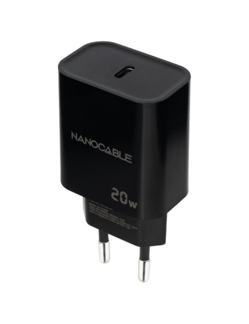 Cargador de Pared Nanocable 10.10.2006/ 1xUSB Tipo-C/ 20W/ Negro