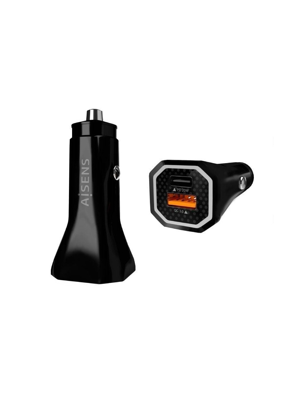 Cargador de Coche Aisens ASCH-CAR2PQC-BK/ 1xUSB-Tipo C/ 1xUSB/ 38W