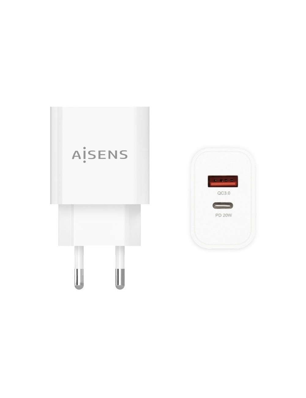 Cargador de Pared Aisens A110-0681/ 1xUSB Tipo-C/ 1xUSB/ 20W
