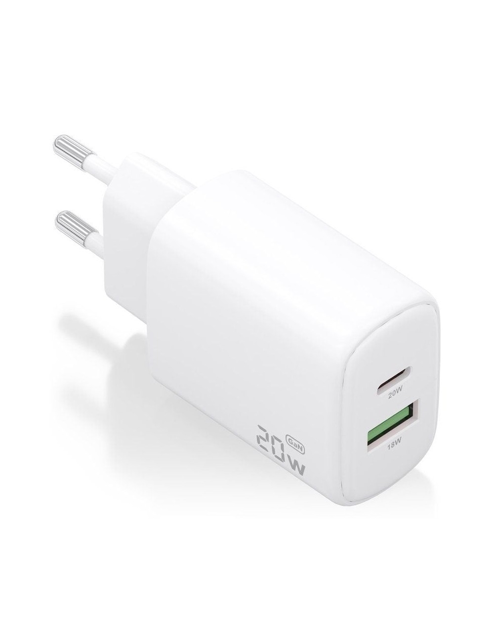 Cargador de Pared GaN Aisens A110-0909/ 1xUSB Tipo-C/ 1xUSB/ 20W/ Blanco