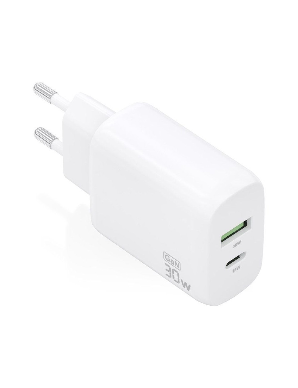 Cargador de Pared GaN Aisens A110-0923/ 1xUSB Tipo-C/ 1xUSB/ 30W/ Blanco