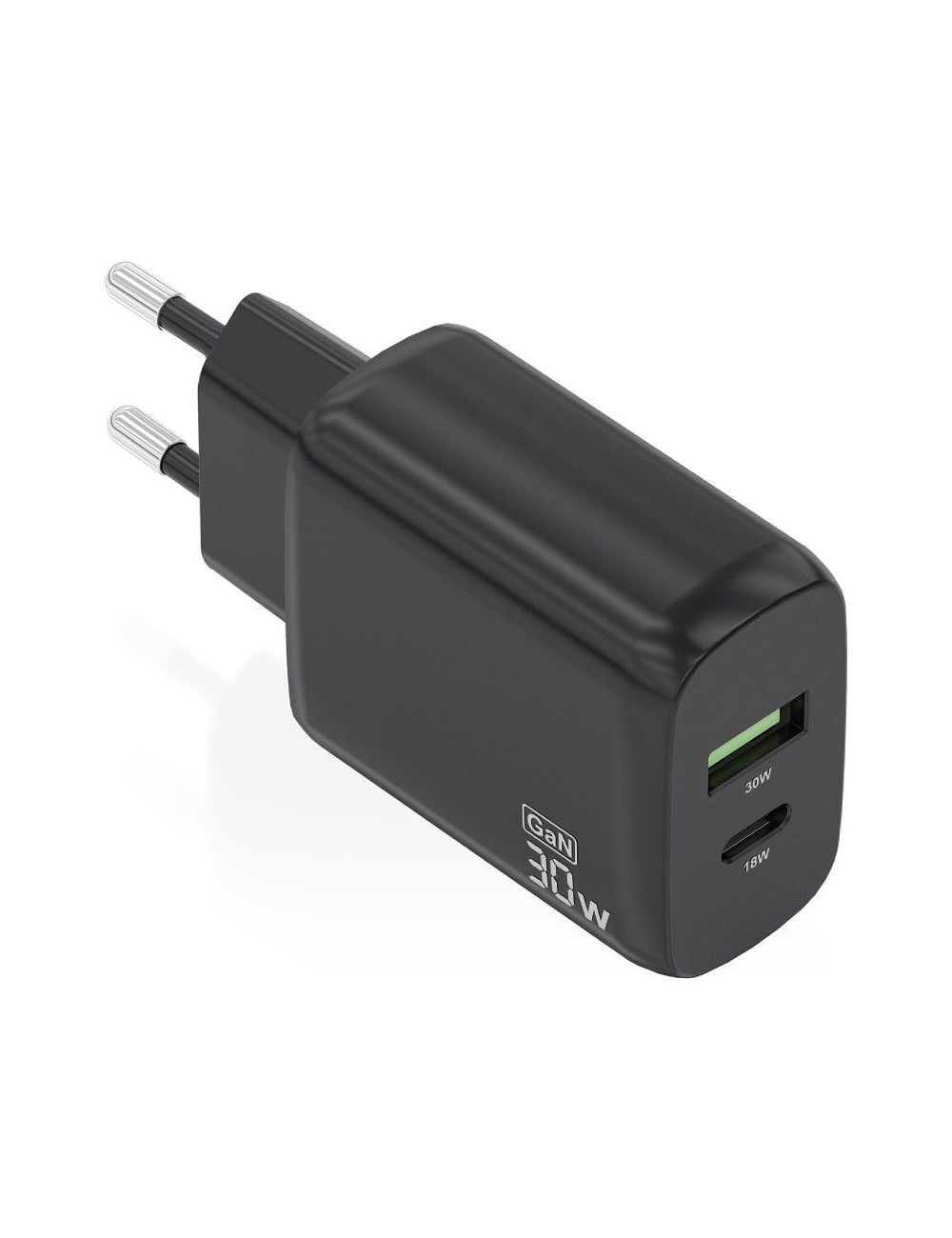 Cargador de Pared GaN Aisens A110-0924/ 1xUSB Tipo-C/ 1xUSB/ 30W/ Negro