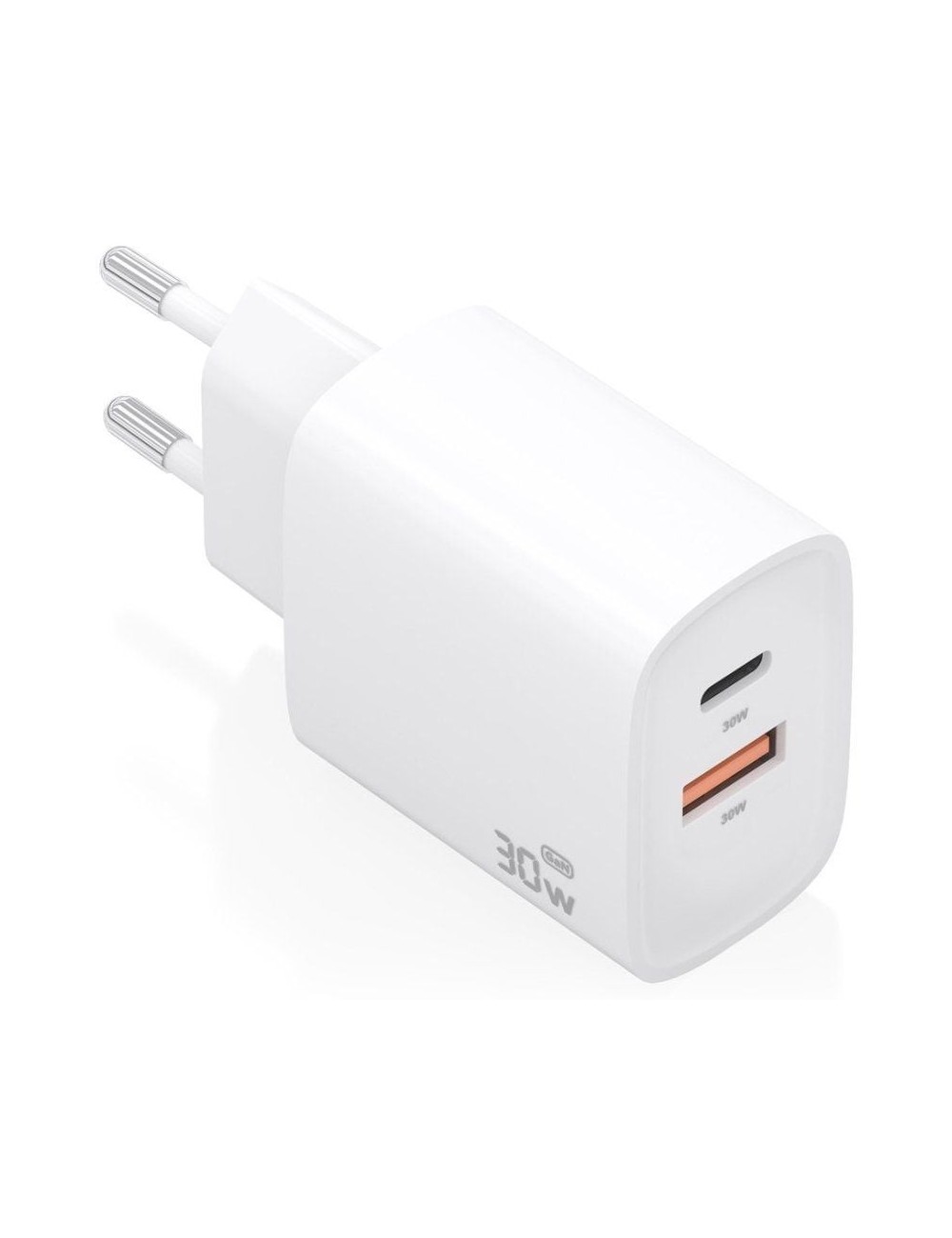 Cargador de Pared GaN Aisens A110-0952/ 1xUSB Tipo-C/ 1xUSB/ 30W/ Blanco