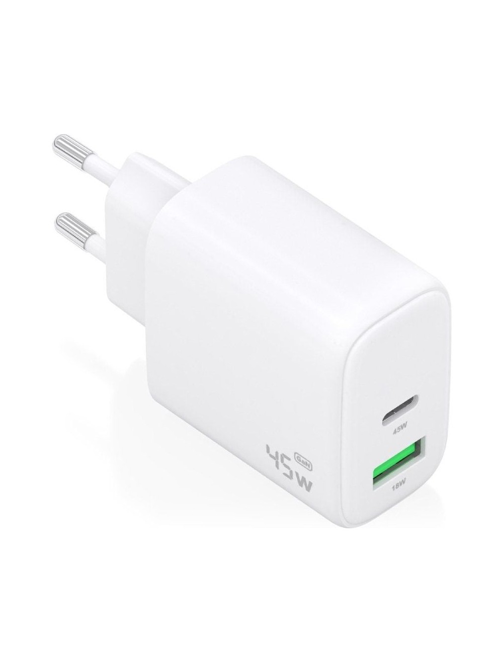 Cargador de Pared GaN Aisens A110-0971/ 1xUSB Tipo-C/ 1xUSB/ 45W/ Blanco