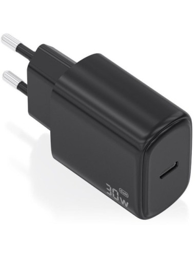 Cargador de Pared GaN Aisens A110-0976/ 1xUSB Tipo-C/ 30W/ Negro