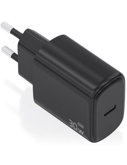 Cargador de Pared GaN Aisens A110-0976/ 1xUSB Tipo-C/ 30W/ Negro