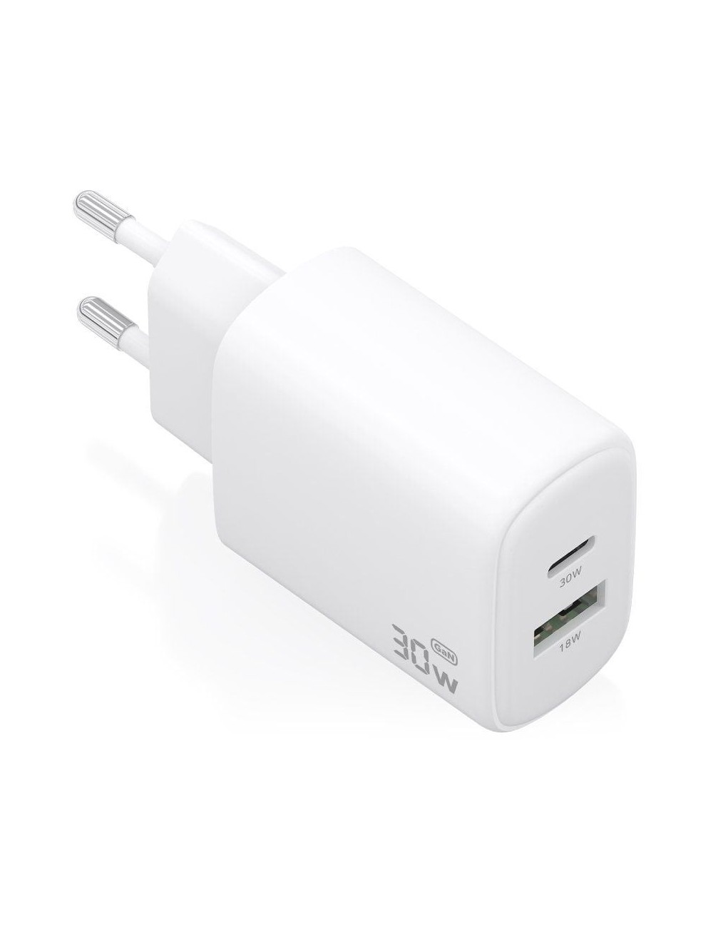 Cargador de Pared GaN Aisens A110-0977/ 1xUSB Tipo-C/ 1xUSB/ 30W/ Blanco