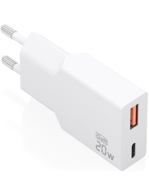 Cargador de Pared GaN Aisens A110-0998/ 1xUSB Tipo-C/ 1xUSB/ 20W/ Blanco