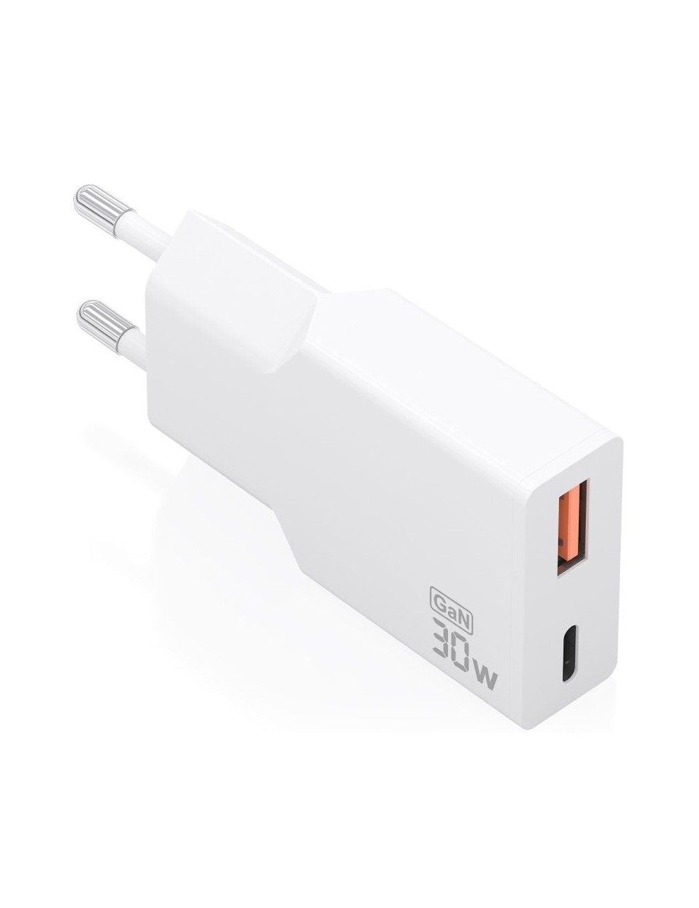 Cargador de Pared GaN Aisens A110-1002/ 1xUSB Tipo-C/ 1xUSB/ 30W/ Blanco