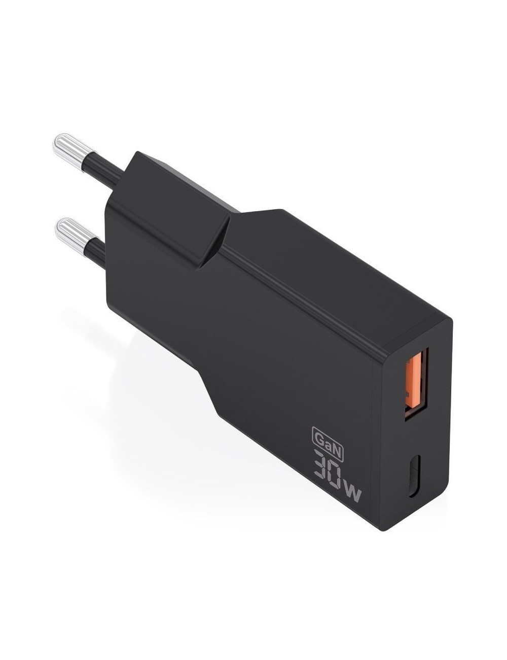 Cargador de Pared GaN Aisens A110-1005/ 1xUSB Tipo-C/ 1xUSB/ 30W/ Negro
