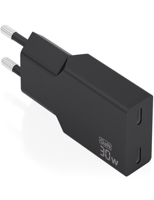 Cargador de Pared GaN Aisens A110-1006/ 2xUSB Tipo-C/ 30W/ Negro