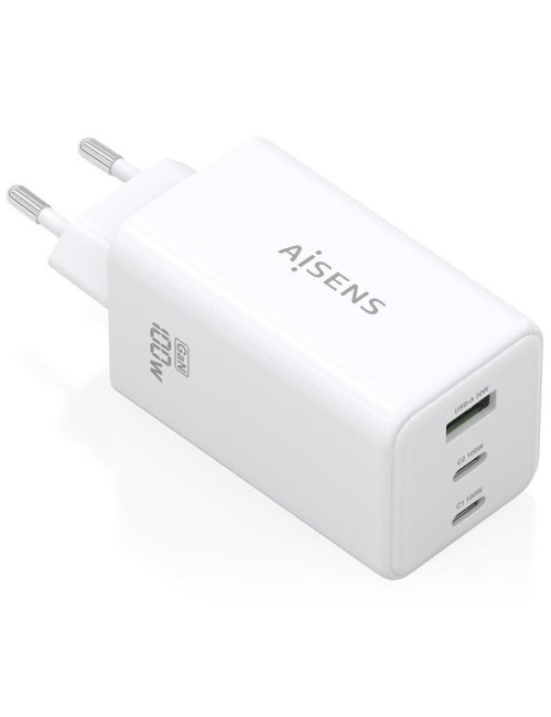 Cargador de Pared GaN Aisens ASCH-100W3P051-W/ 2xUSB Tipo-C/ 1xUSB/ 100W