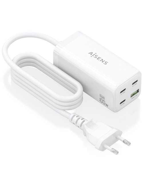 Cargador Sobremesa GaN Aisens ASCH-100W4P053-W/ 3xUSB Tipo-C/ 1xUSB/ 100W