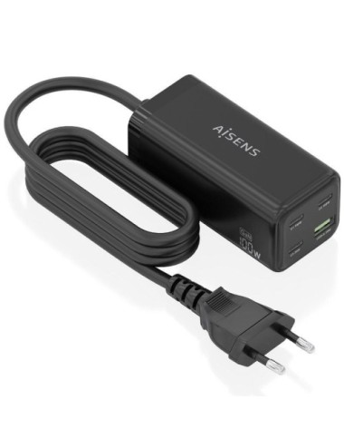 Cargador Sobremesa GaN Aisens ASCH-100W4P054-BK/ 3xUSB Tipo-C/ 1xUSB/ 100W